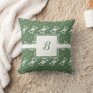 Vrolijke Regal Floral Green Monogram Kussen