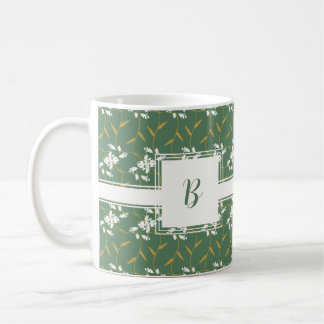 Vrolijke Regal Floral Green Square Monogram Koffiemok