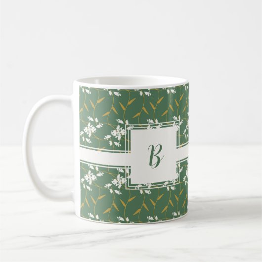 Vrolijke Regal Floral Green Square Monogram Koffiemok (Links)