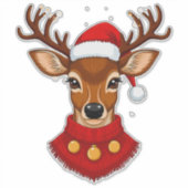 Vrolijke Rendier Met Kerstman Hoed Sticker (Voorkant)
