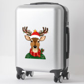 Vrolijke Rendier Met Kerstmanhoed Sticker (Koffer)