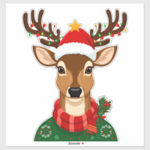 Vrolijke Rendier Met Kerstmanhoed Sticker