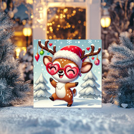 Vrolijke rendieren met sneeuw en ornamenten feestdagenkaart