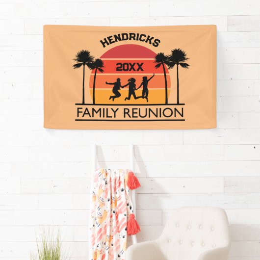 Vrolijke, retro Family Reunion welkom banner (Insitu)