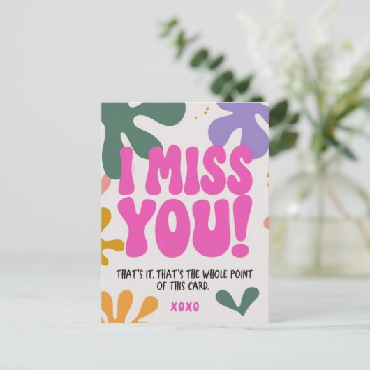 Vrolijke retro Ik mis je Wenskaart ontwerp Briefkaart (Staand voorkant)