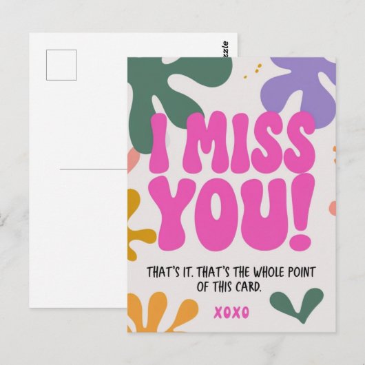 Vrolijke retro Ik mis je Wenskaart ontwerp Briefkaart (Voorkant / Achterkant)