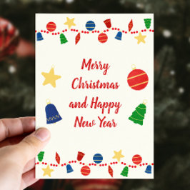 Vrolijke retro kerstversieringen feestdagenkaart