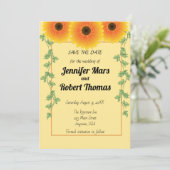 Vrolijke rijzende zonnebloem save the date (Staand voorkant)