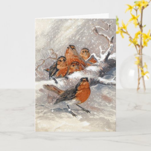 Vrolijke Robins Victoriaans kerst Kaart (Gele Bloem)