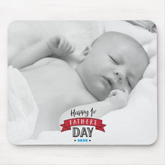 Vrolijke rode banner op de eerste vaderdag, oude t muismat (Voorkant)