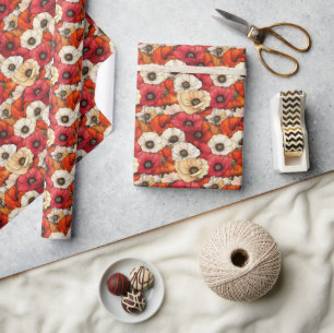 Vrolijke Rode Bloemrijke Klaproos Wandtapijt Cadeaupapier