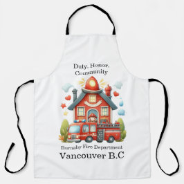 Vrolijke rode brandweerkazerne en truck schort