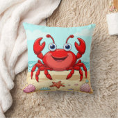 Vrolijke Rode Cartoon Krab Lieve Schelp Kinderen Kussen (Deken)