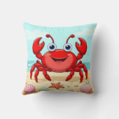 Vrolijke Rode Cartoon Krab Lieve Schelp Kinderen Kussen (Achterkant)