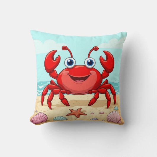 Vrolijke Rode Cartoon Krab Lieve Schelp Kinderen Kussen (Voorkant)