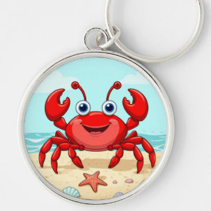 Vrolijke Rode Cartoon Krab Lieve Schelp Kinderen Sleutelhanger