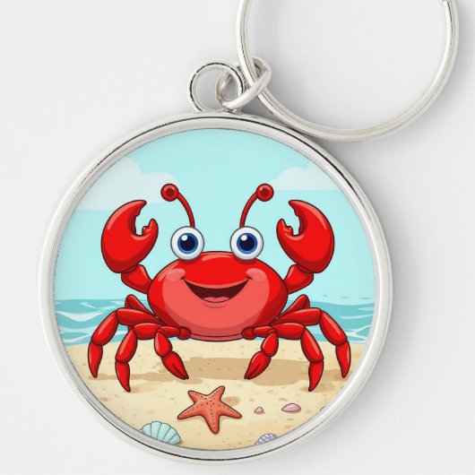Vrolijke Rode Cartoon Krab Lieve Schelp Kinderen Sleutelhanger (Voorkant)