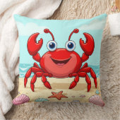 Vrolijke Rode Cartoon Krab op een strand met Seash Kussen (Deken)