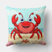 Vrolijke Rode Cartoon Krab op een strand met Seash Kussen (Achterkant)