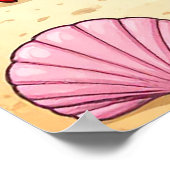 Vrolijke Rode Cartoon Krab op een strand met Seash Poster (Hoek)