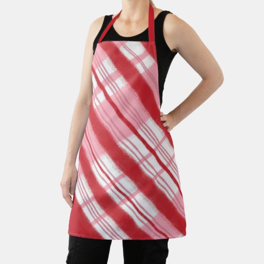 Vrolijke rode en roze vakantie Candy Cane Plaid Schort (Insitu)