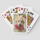 Vrolijke Rode Lint Huisdier Foto Prettig Kerstfees Pokerkaarten (Achterkant)