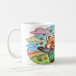 Vrolijke Rode Panda Muziek & Regenboog Mok - Cute
