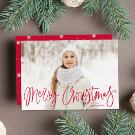 Vrolijke Rode Script Prettig Kerstmis Foto Feestdagenkaart
