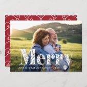 Vrolijke rode wervelingen Foto Kerstmis Feestdagenkaart (Voorkant / Achterkant)