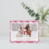 Vrolijke Rode Witte Kerst Geruite Foto Feestdagenkaart (Staand voorkant)