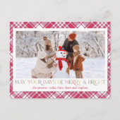 Vrolijke Rode Witte Kerst Geruite Foto Feestdagenkaart (Voorkant)