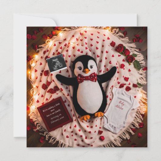 Vrolijke & romantische pinguïn Zwangerschapsaankon Feestdagenkaart (Voorkant)