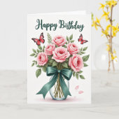 Vrolijke Roos Vlinder Kaart (Gele Bloem)