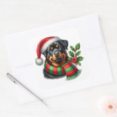 Vrolijke Rottweiler met kerst Pet en sjaal Vierkante Sticker (Envelop)