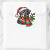 Vrolijke Rottweiler met kerst Pet en sjaal Vierkante Sticker (Tas)