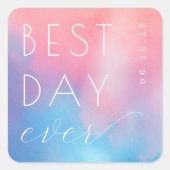 Vrolijke Roze Blauwe Gradiënt Vierkante Sticker (Voorkant)