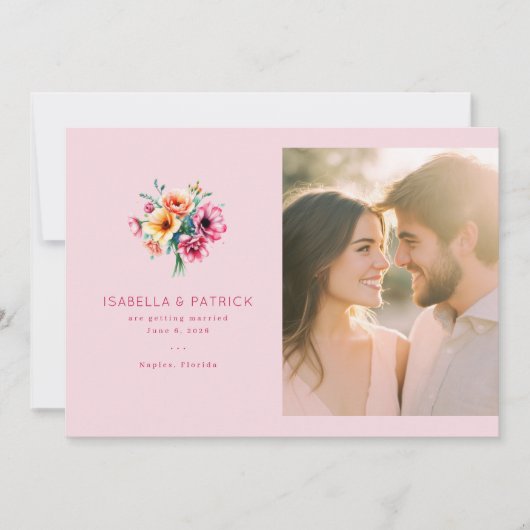 Vrolijke Roze Bloem Foto Save The Date (Voorkant)