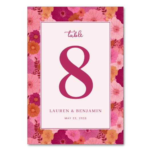 Vrolijke Roze Bloem Tafelnummer (Voorkant)