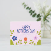 Vrolijke Roze Bloemen Gelukkige Moederdag Briefkaart (Staand voorkant)