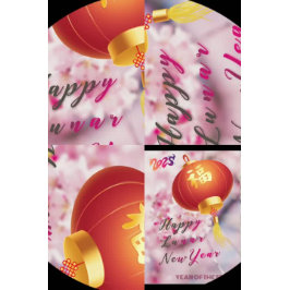 Vrolijke roze bloemen Lantaarn Chinees Nieuwjaar Feestdagenkaart