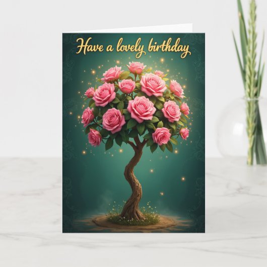 Vrolijke Roze Bloesem Kaart (Voorkant)