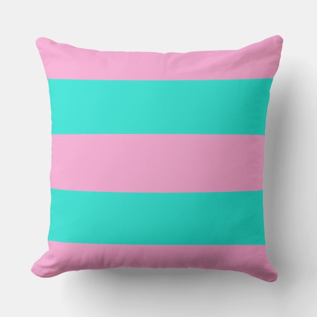 Vrolijke Roze en Mintgroene Strepen Kussen (Voorkant)