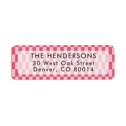 Vrolijke roze en rode lange checkers adreslabel etiket (Voorkant)