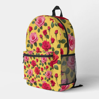 Vrolijke roze en rode rozen op een zonnige gele ac bedrukte rugzak