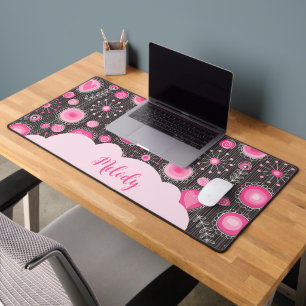 Vrolijke roze grijze harten en bloemen bloemrijke  bureaumat