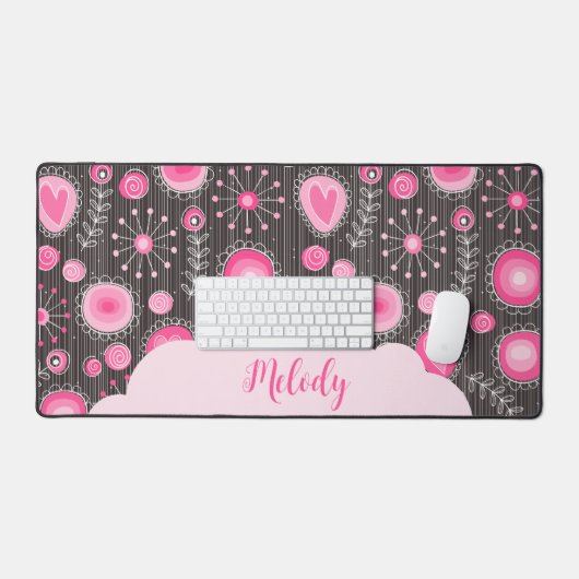 Vrolijke roze grijze harten en bloemen bloemrijke bureaumat (Keyboard & Muis)