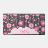 Vrolijke roze grijze harten en bloemen bloemrijke  bureaumat (Voorkant)