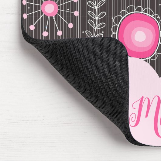 Vrolijke roze grijze harten en bloemen bloemrijke  muismat (Hoek)