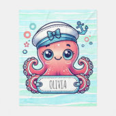 Vrolijke Roze Octopus Holding Naam Teken Fleece Deken (Voorkant)