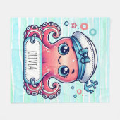 Vrolijke Roze Octopus Holding Naam Teken Fleece Deken (Voorkant (Horizontaal))